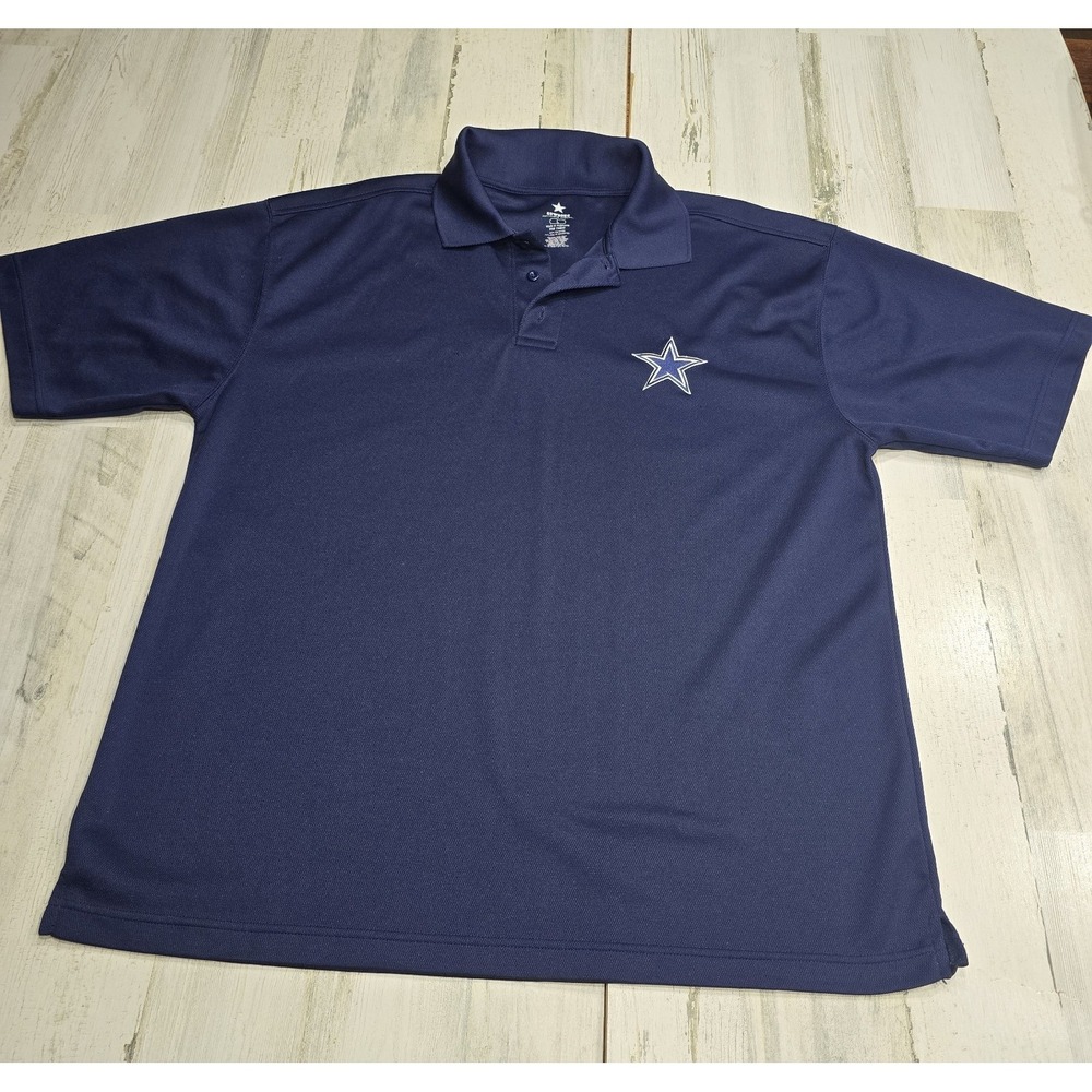 Dallas Cowboys Mens Navy Blue Performance Mesh Polo Size Large NFL Football Star